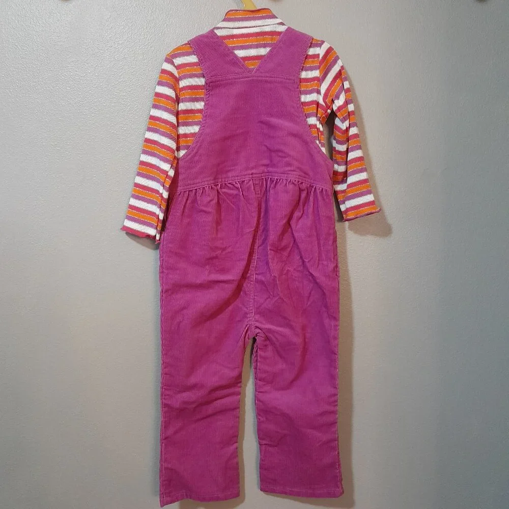 Cherokee Baby 24mths Pink Corduroy Overalls Striped Ruffle Turtleneck - Picture 4 of 4